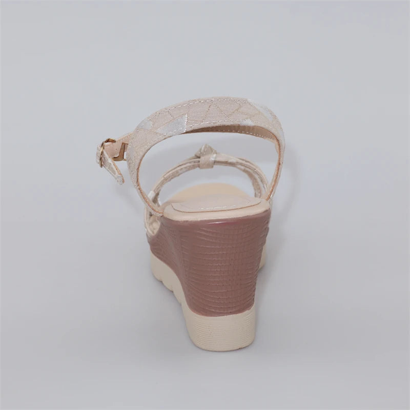 Hot Sale Thick Sole Leather Casual Platform Sandals Women Summer 2026 High Heels Wedges Shoes for Office Beach Mother