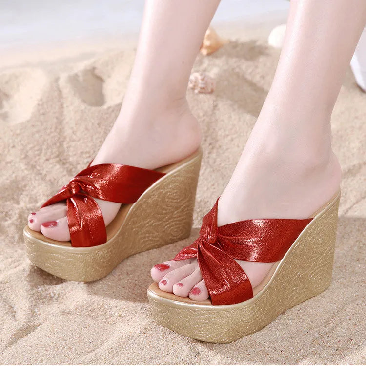 High quality summer wedge sandals for women 8cm 11cm high heel new 2024 size 32 33 43 platform open toe elegant shoe black gold