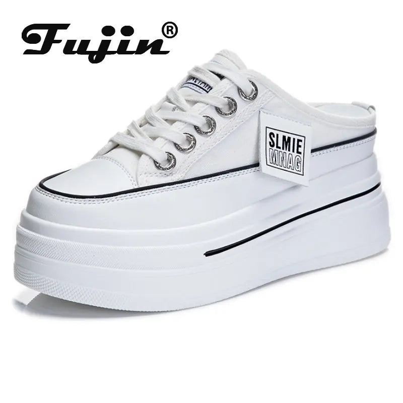 Fujin flip flops women 7.5cm Platform Slippers Denim Chunky Sneaker Casual Comfy Breathable Summer Shoes Women's slippers