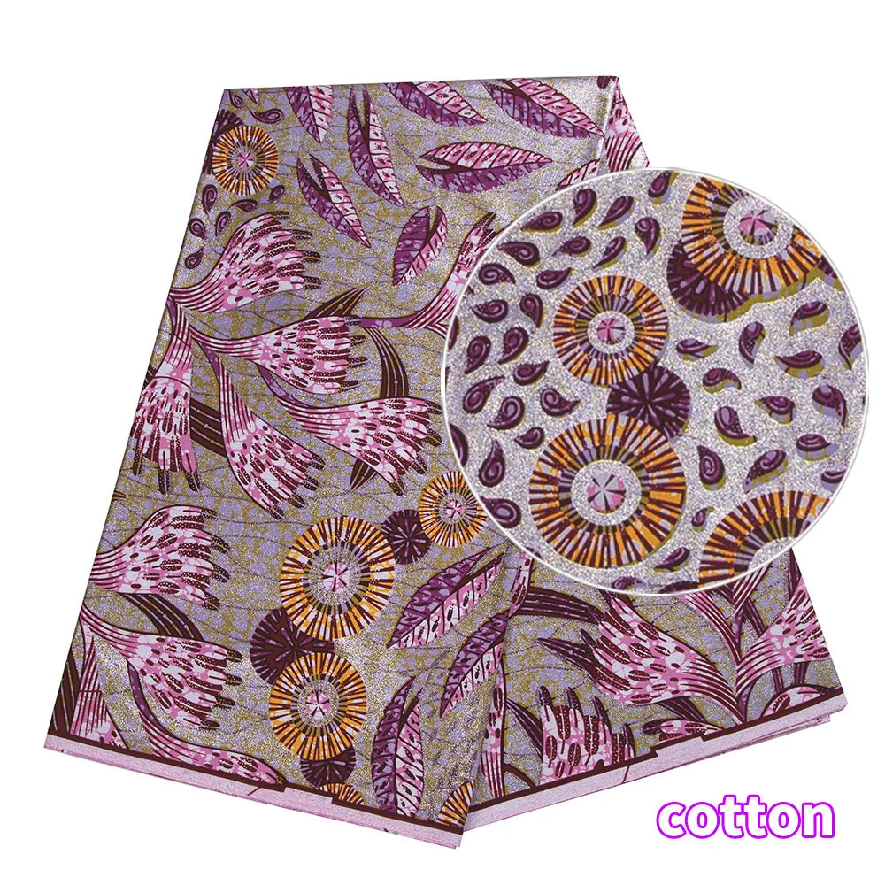 African Wax Print Fabric – 100% Cotton Ankara with Gold Foil Shimmer, 6 Yards/Roll, for Dresses, Headwraps & Fashion Garments