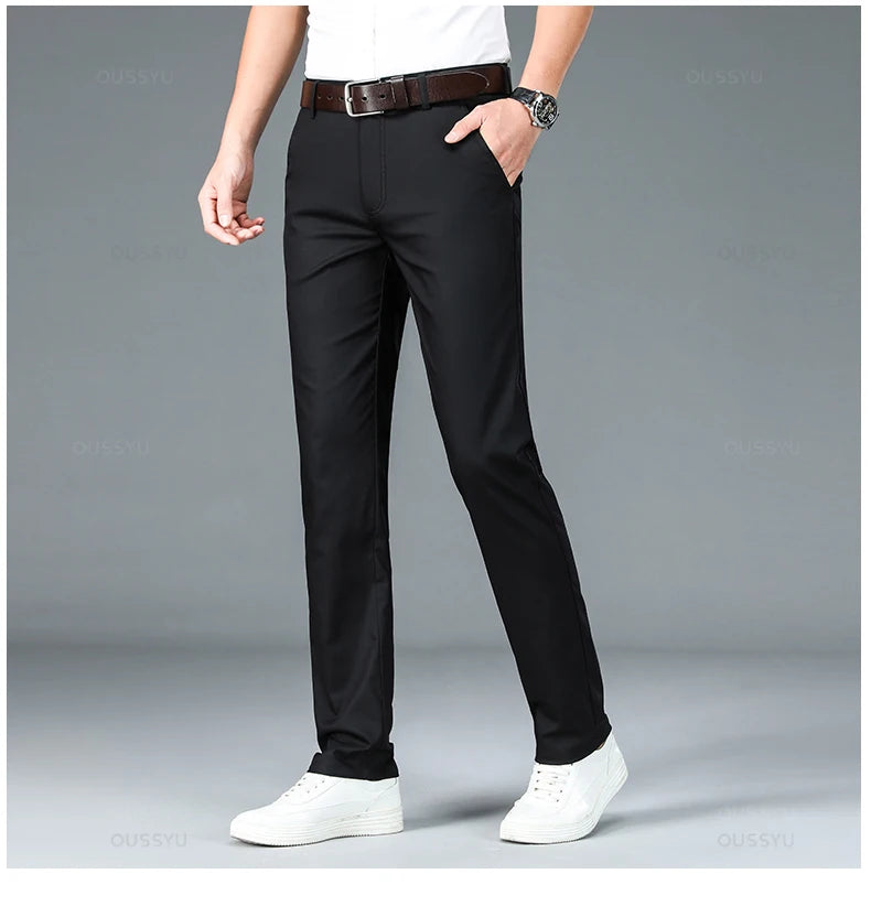 High Quality Luxury Straight Business Suit Pants Men Bamboo Fiber Designer Spring Summer Elegant Casual Long Formal Trouser Male
