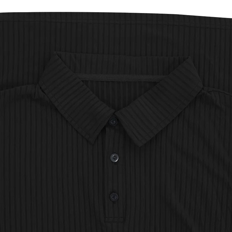 Cross-border autumn men's classic casual American lapel button-up long-sleeved T-shirt elastic pit strip polo shirt
