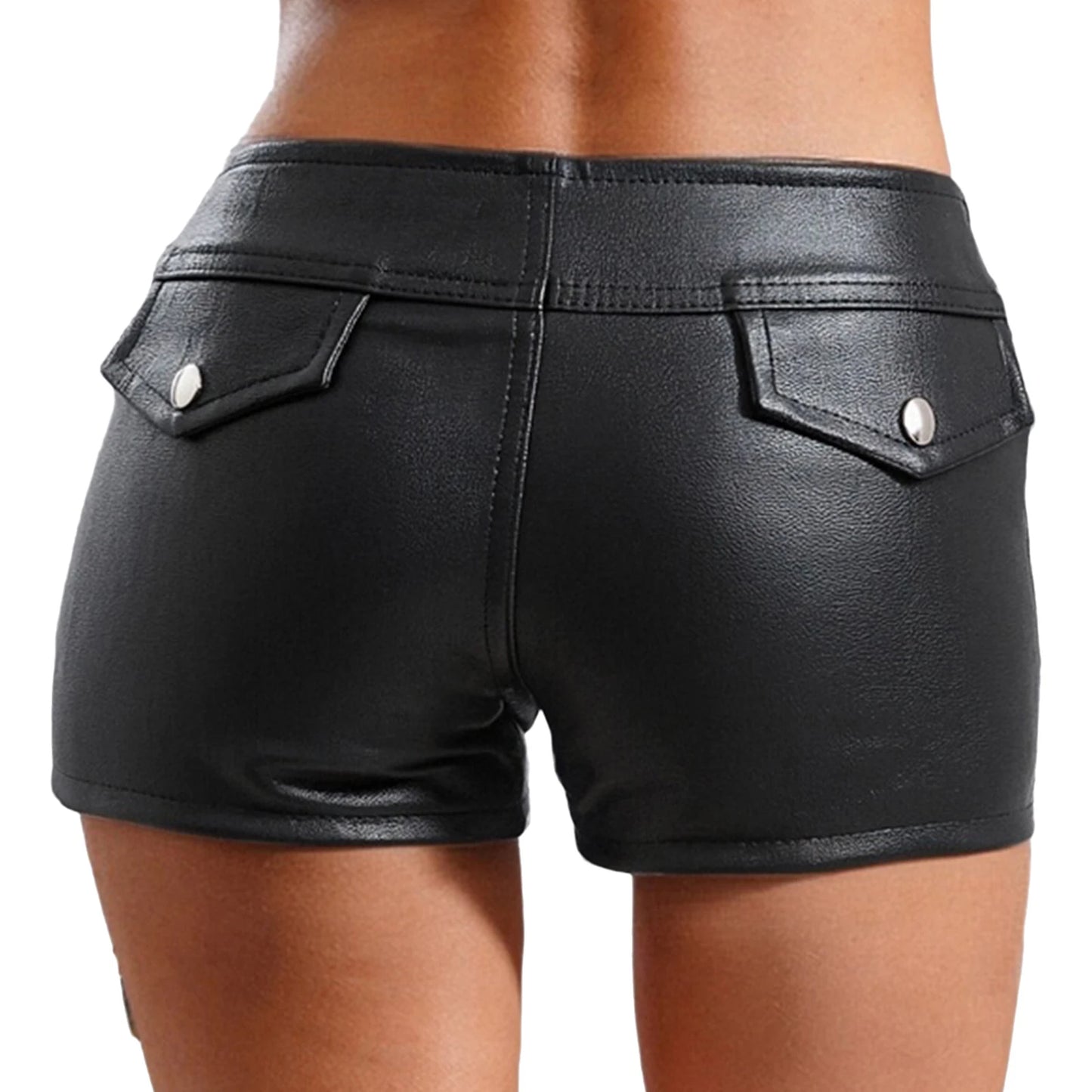 Womens Rivets And Belt PU Leather Hot Pants Hot Shorts Slim Fit Short Bottoms Club Rock Music Festival Costume