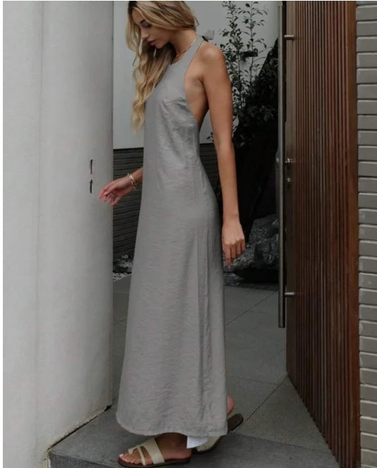 Kaleirda Summer Women Backless Elegant Ankle Length Dress Polyester
