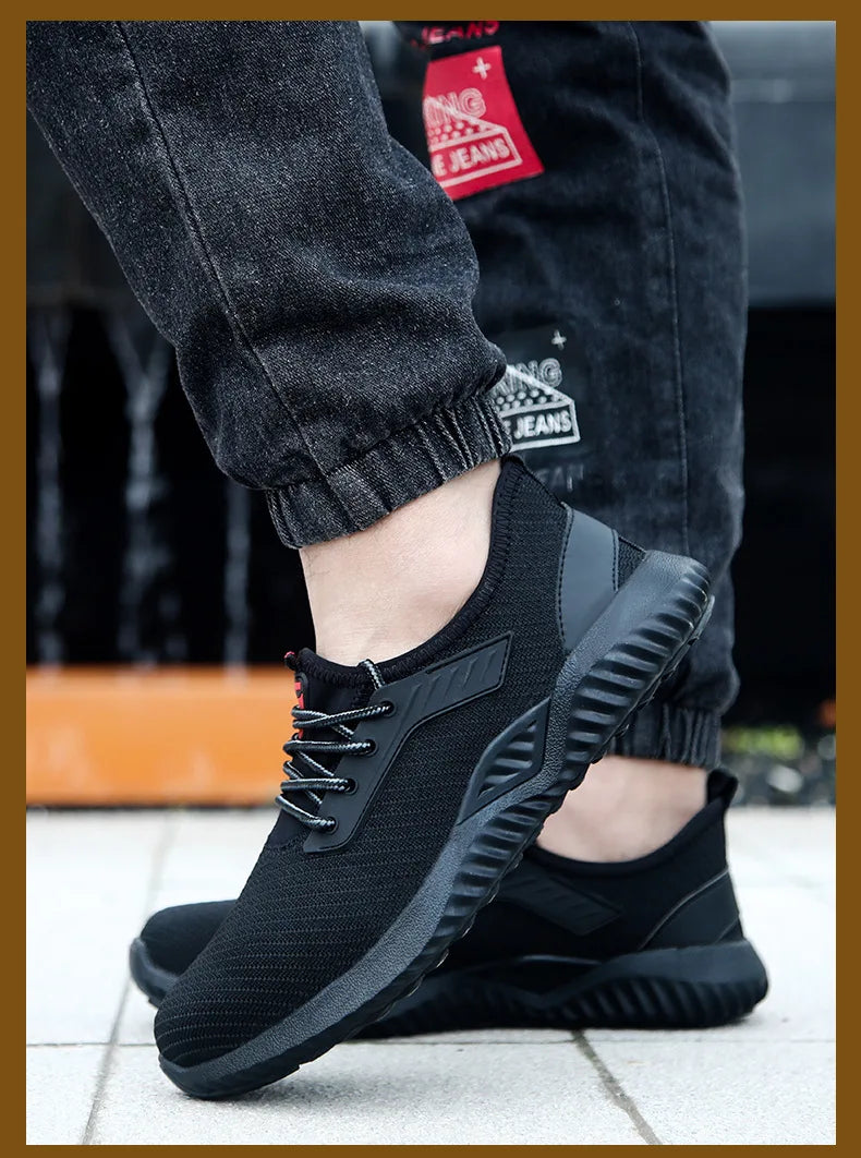 Oulylan Men Breathable Industrial Safety Shoes Wear Resistant Steel Toe Work Sneakers Lightweight Anti-smash Protection Footwear