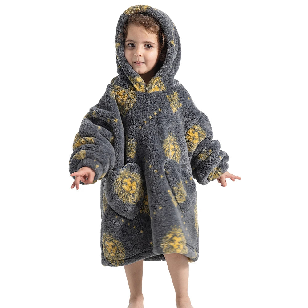 Girls Winter Clothes Flannel Thick Hoodies Super Warm Children's Sweaters Kids Hooded Loose Clothing Homewear Wearable Blankets