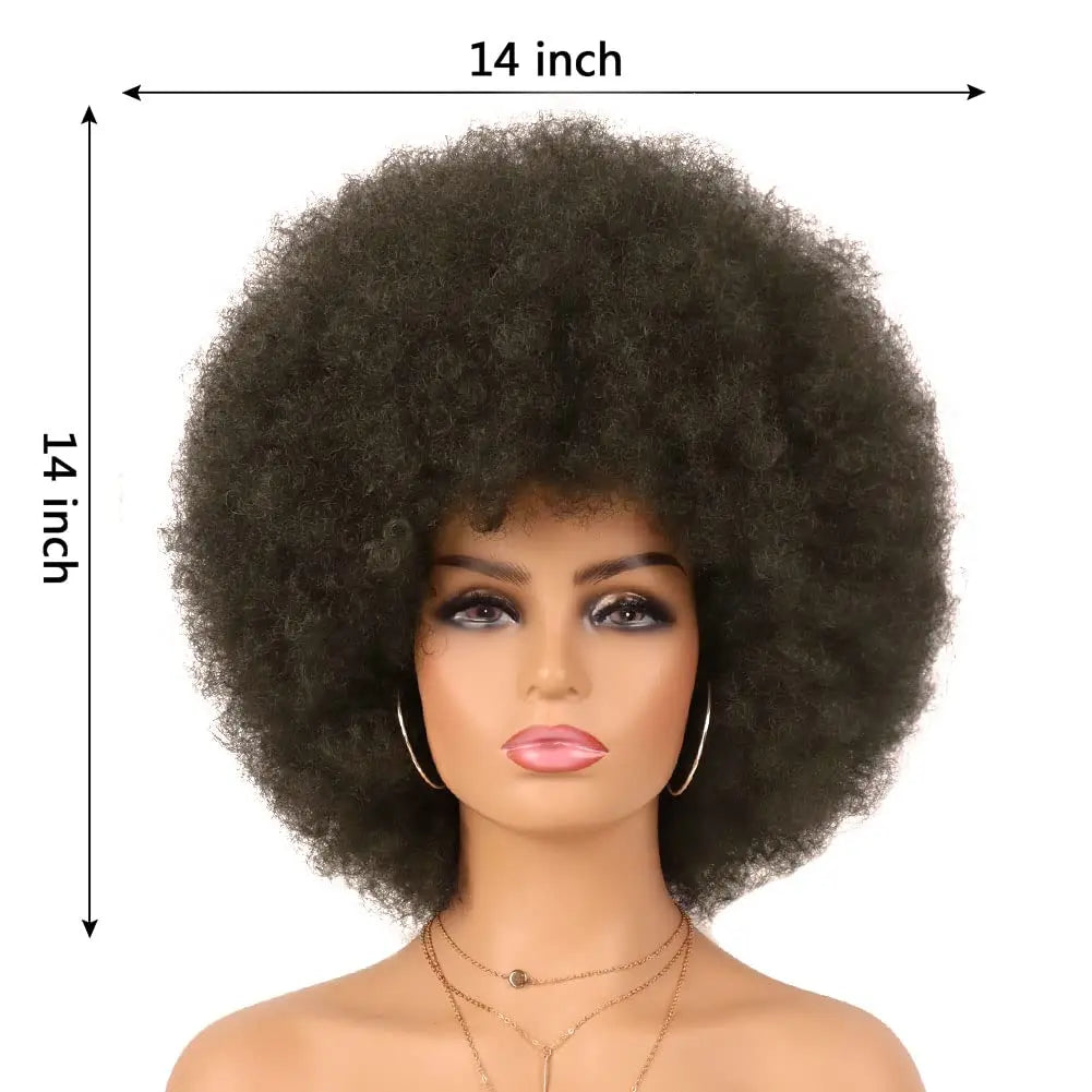 Synthetic 70s Afro Curly Wigs for Black Women Glueless Wear Soft Black Large Bouncy Natural Looking Full for Daily Party Use