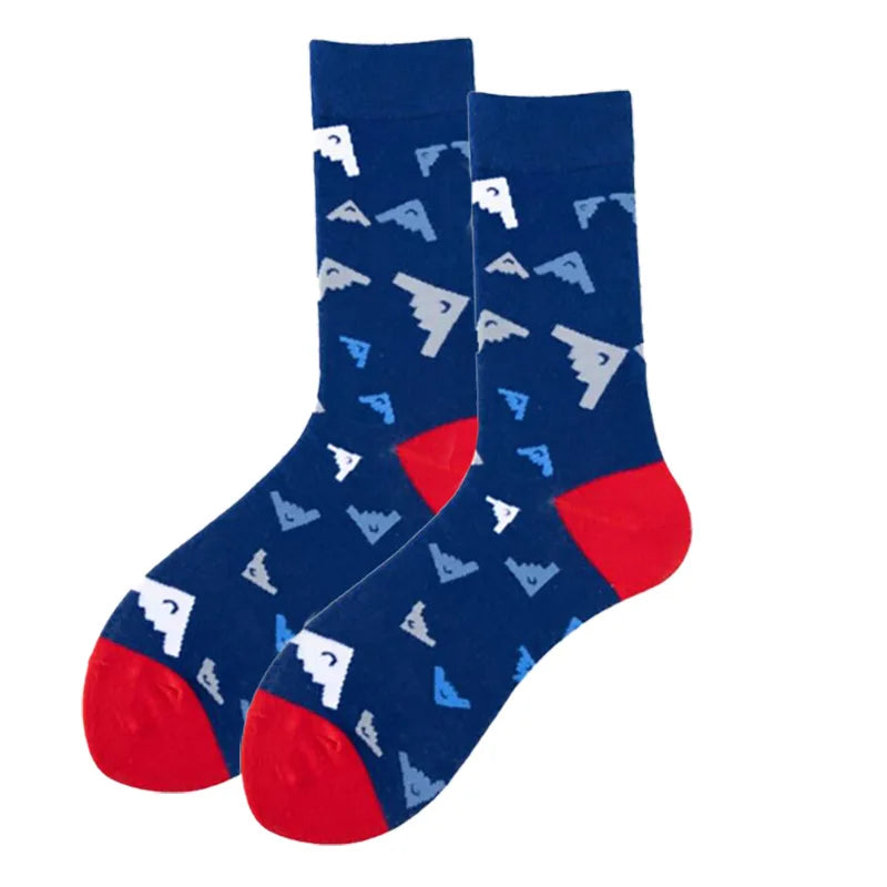 New Fighter Jet Fighter Carrier Aircraft Pattern Socks for Aviation Enthusiasts Stealth Men Crazy Party Crew Socks Cotton