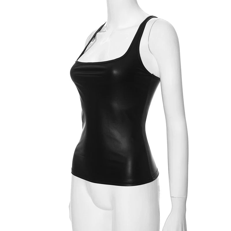 Women's Solid Square Collar Tank Top Sleeveless Y2K Korean Fashion Edgy Summer Ropa De Mujer Camison Verano