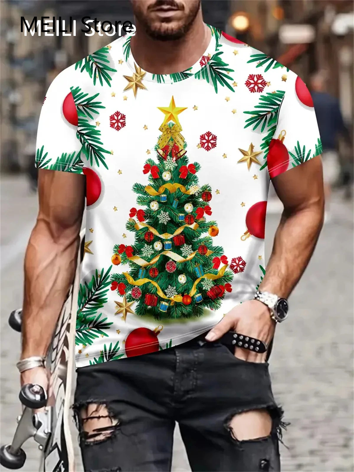 Christmas Men's T Shirt 3D Print Casual Short Sleeve Tees Street Fashion Crew Neck Pullover Male Oversized Clothing Sweatshirt