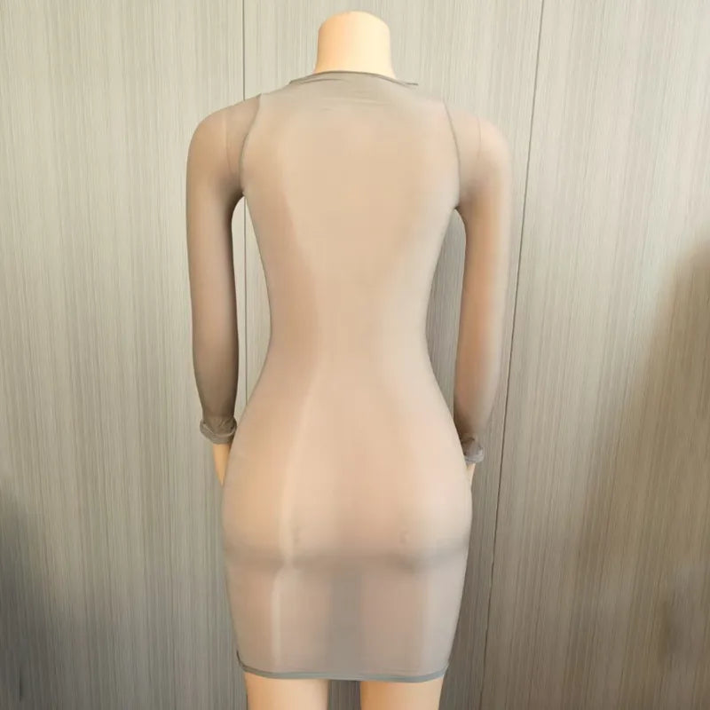 Sexy Ultra-Elastic Perspective Thin Long Sleeved Dress Dress Self-cultivation Women Clothing Tight-fitting Multiple Styles Dress