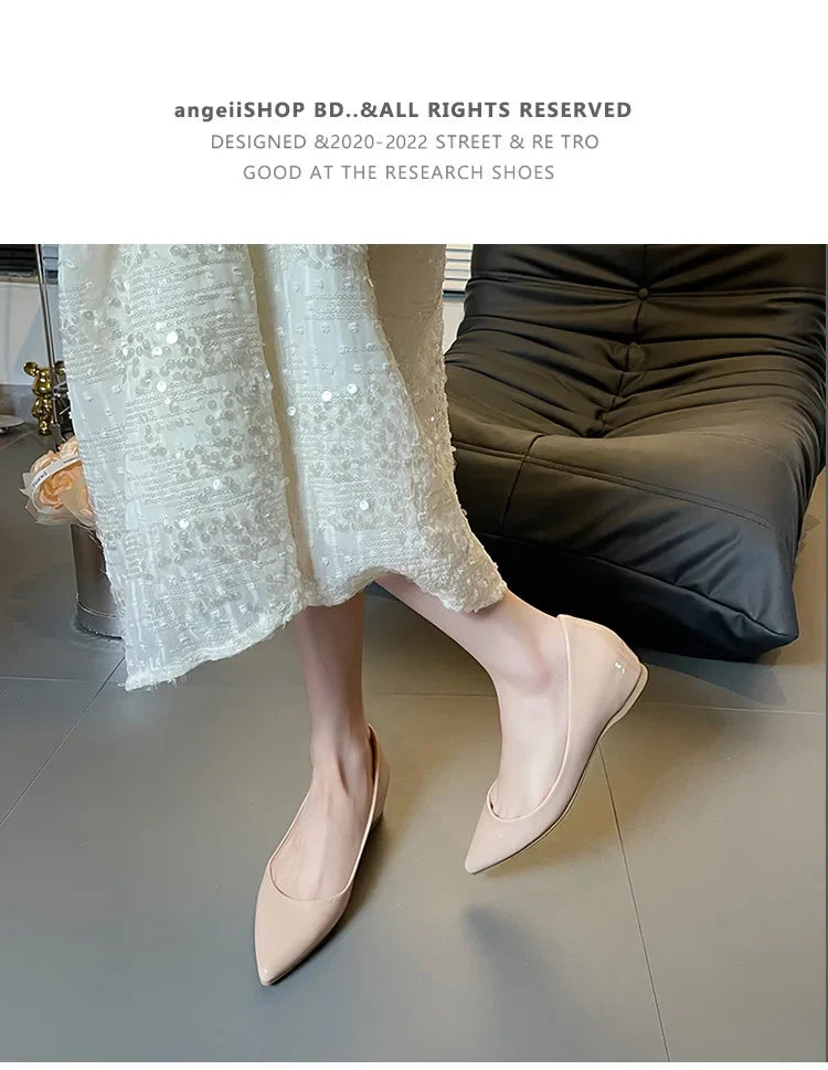 Fashion Flats Women Low Heels 5cm Internal Height Increasing Shoe Women Shoes Pointed Toe Patent Leather Office Driving Shoes