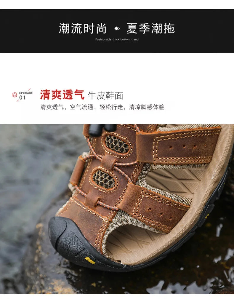 2026 Men Sandals Genuine Leather Mens Casual Shoes Outdoor Men Leather Sandals for Men Beach Shoes Roman mens Shoes