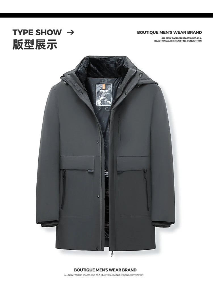 Business Men Thick Winter Big Hood Collar Warm Parka Waterproof Windproof NEW -40 Degrees Top Quality White Duck Down Jacket Men