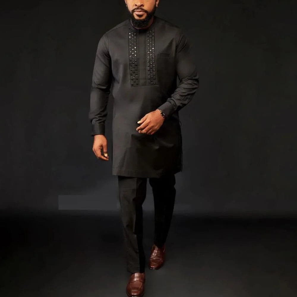 2026 New African Traditional Men's Set Casual Slim Fit Men's Suit Fashion Travel Men's Set Kaunda Style Men's Two Piece Set