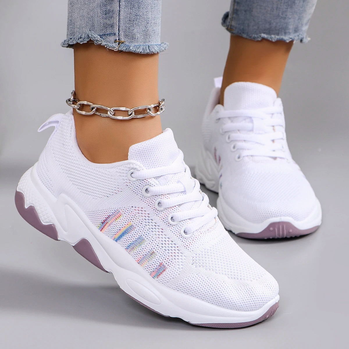 Spring new women's sports shoes, fashionable, breathable, lightweight, non-slip, wear-resistant, casual sports shoes, flat shoes