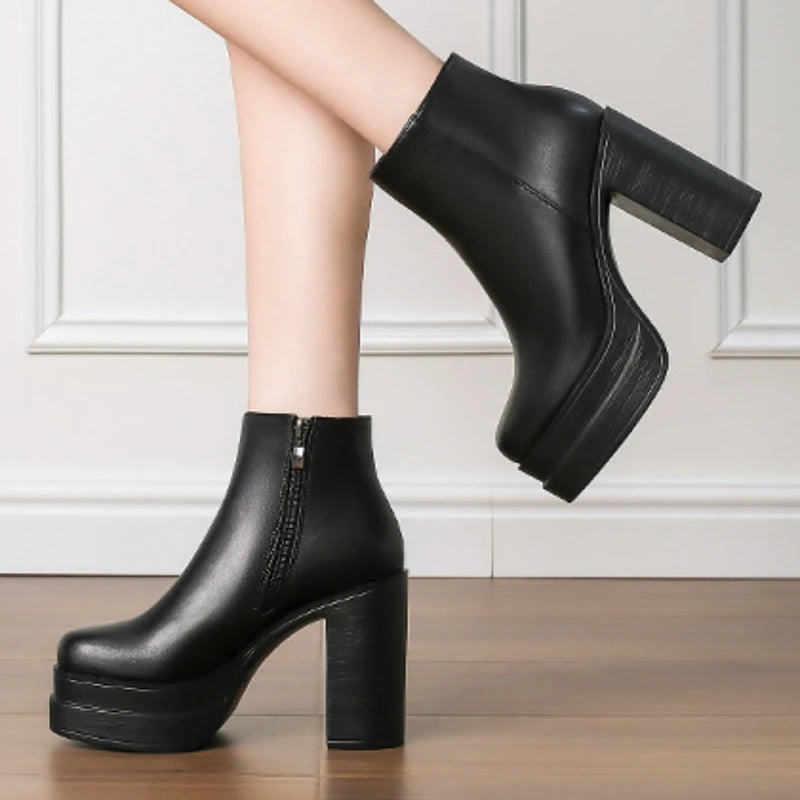 2026 New Women's Boots Sexy Ultra High Heels Woman Round Toe Boots Platform Shoes Women Shoes Ankle Boots Zipper Party Shoes