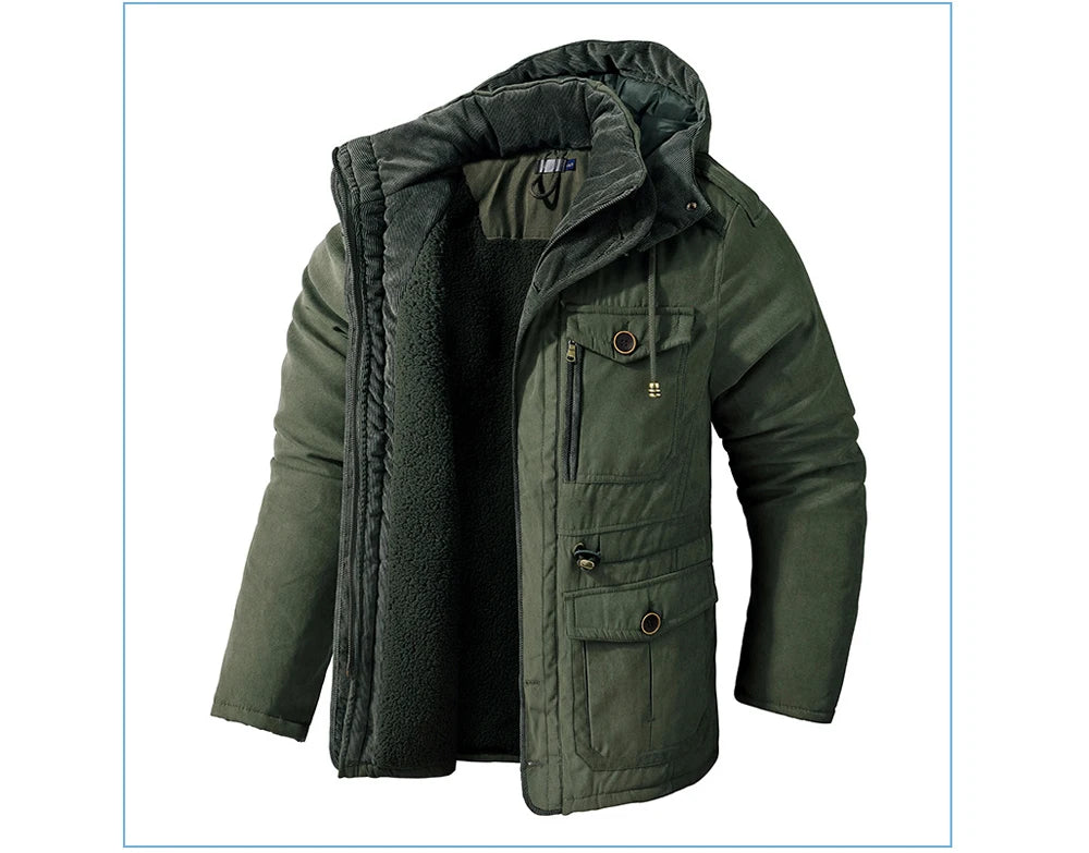 Winter Mens Fleece Warm Jackets Fashion Men Thicken Thermal Tactical Hooded Coats Men Outdoor Multi-pocket Windbreaker Jacket