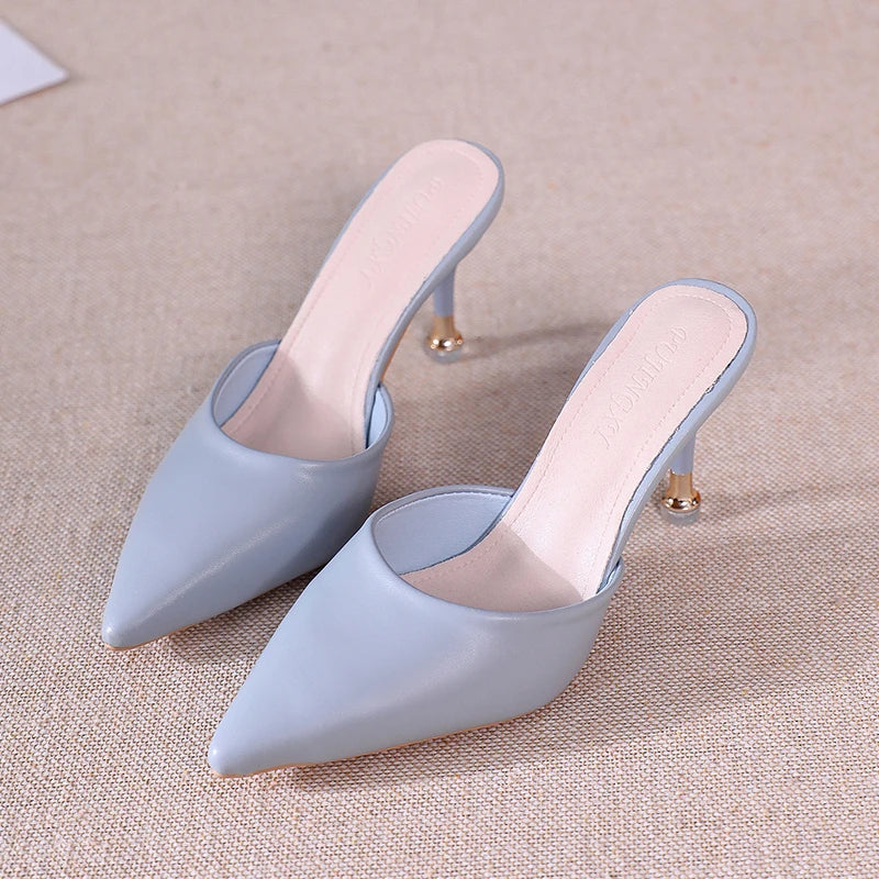 High Heel Summer Modern Slippers Outside Sexy Ladies Shoes 2024 High Quality Solid Shallow Women's Slippers