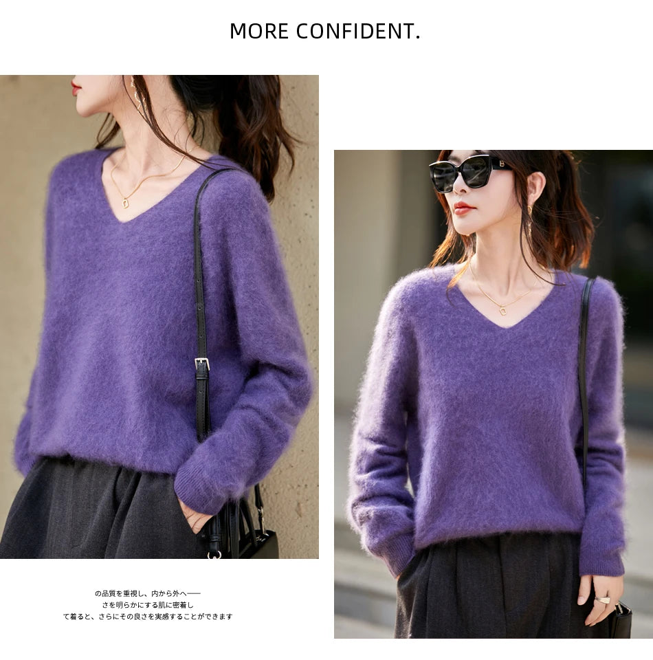 WinvyNee Women Tops Brushed Cashmere Wool Sweaters Winter V Neck Pink Warm Causal Knitted Tops Pullovers Solid Jumpers A1713002A
