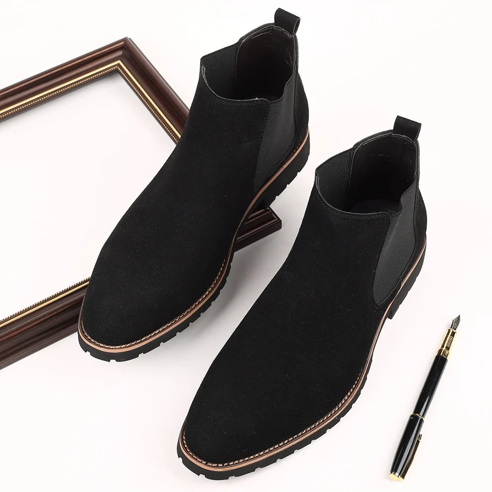 Fashion Men's Ankle Boot New Leather Men's Chelsea Boots Men Shoes Casual Black Sleeve Boots Outdoor High Top Wedding Shoes Male