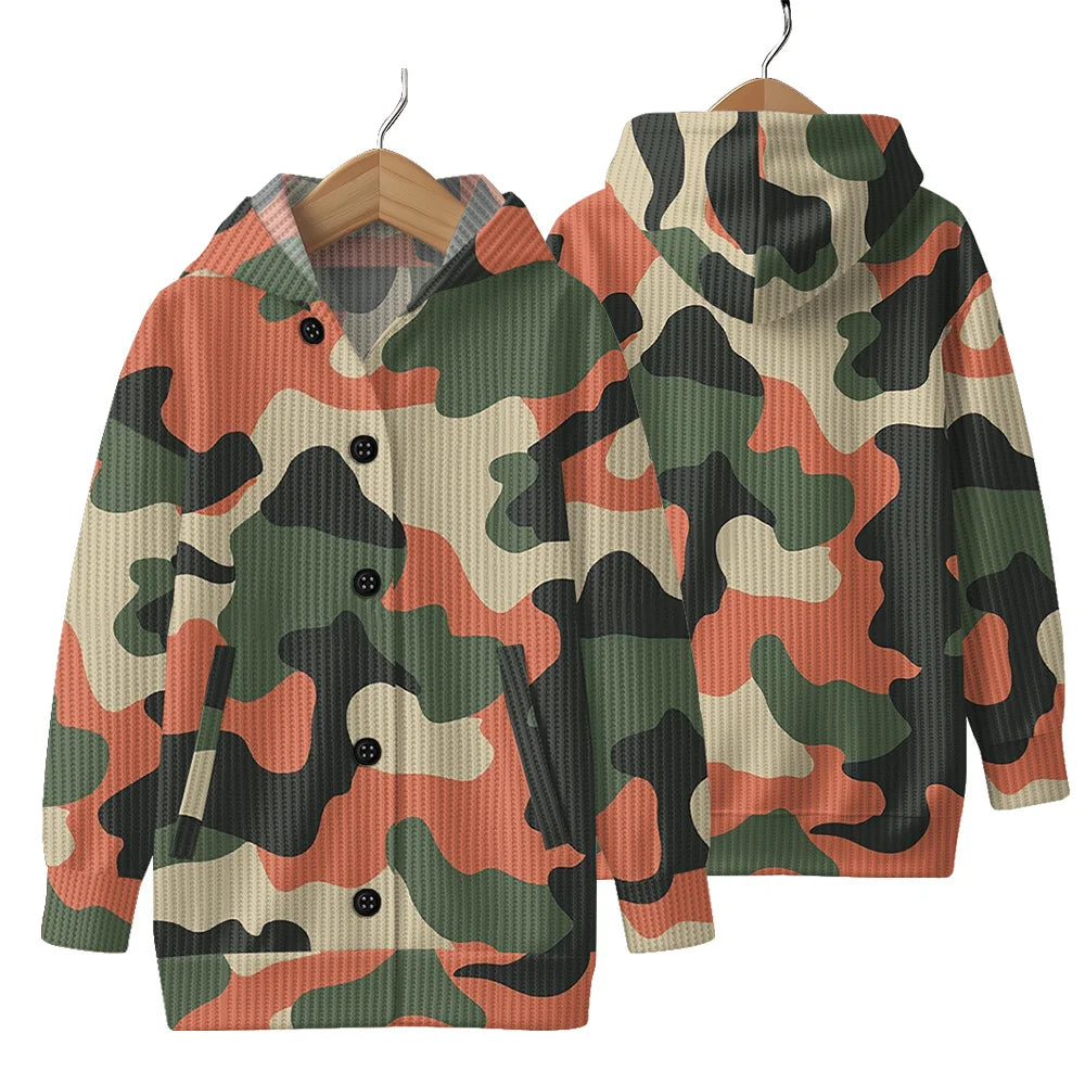 Trendy Camouflage Hooded Cardigan Coats Soft Button-Up Front All-Season Comfort for Outdoor & Indoor Wear Durable Casual Style