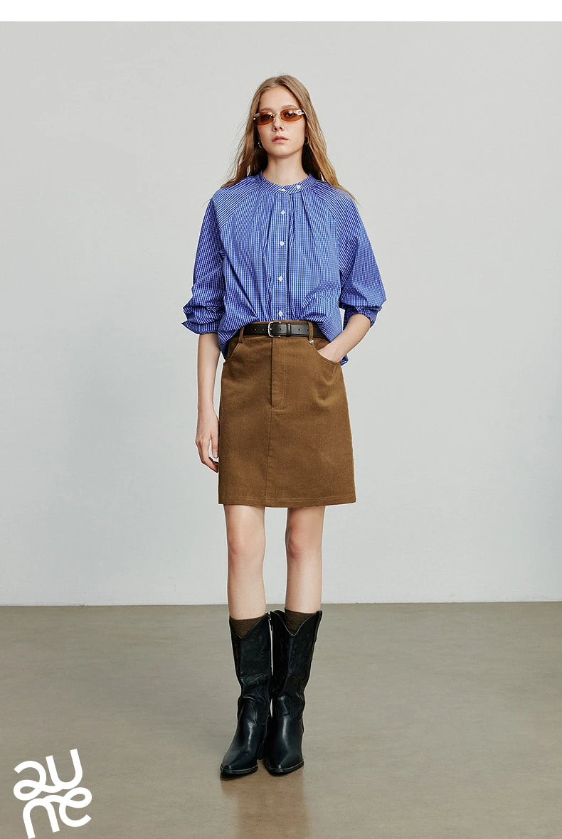 TOYOUTH Women Midi Skirt 2025 Autumn New Retro Corduroy Elastic Waist Pure Cotton A Line Mini Skirt