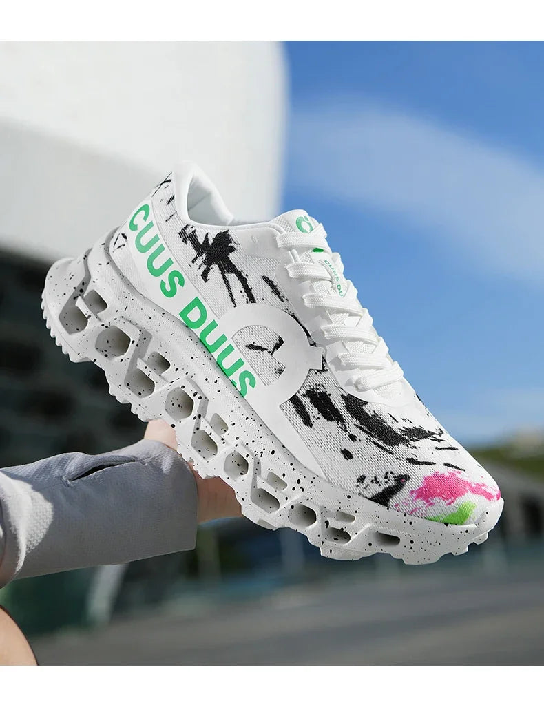 Running Shoes for Men Women Hollow Perforated Cushion Shock Absorbing Outdoor Hiking Sneakers Casual Chunky Walking Trainers