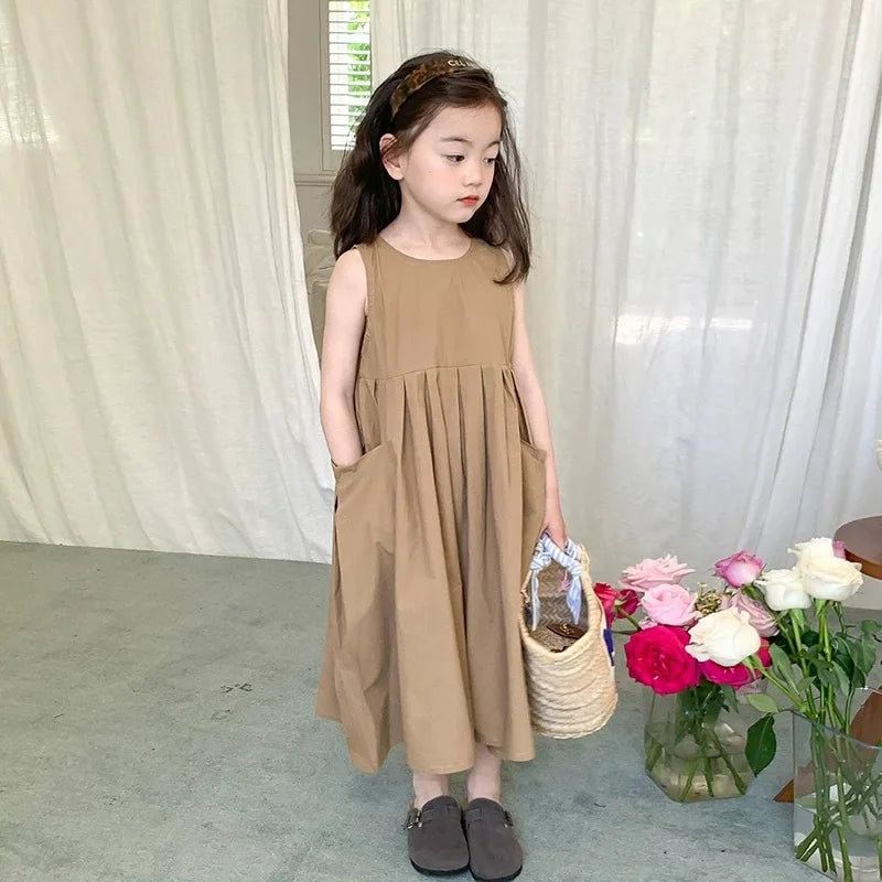 Girls Casual Dresses Girls' Dresses with Large Hemlines Sleeveless Casual Kids Dresses for Girls 2 To 8 Years Princess Dress
