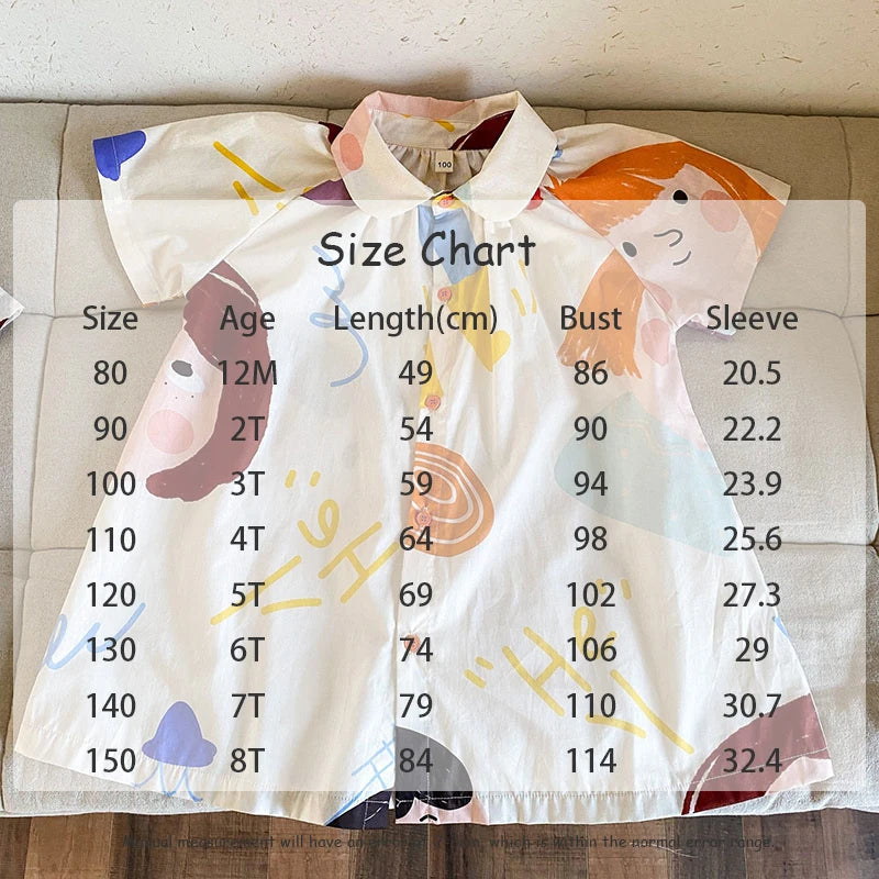 Loose Fit Summer Kids Clothes Set Girls Cute Graffiti Dress Boys Short Sleeved Shirt Children Thin Brother Sisters Outwear Suit