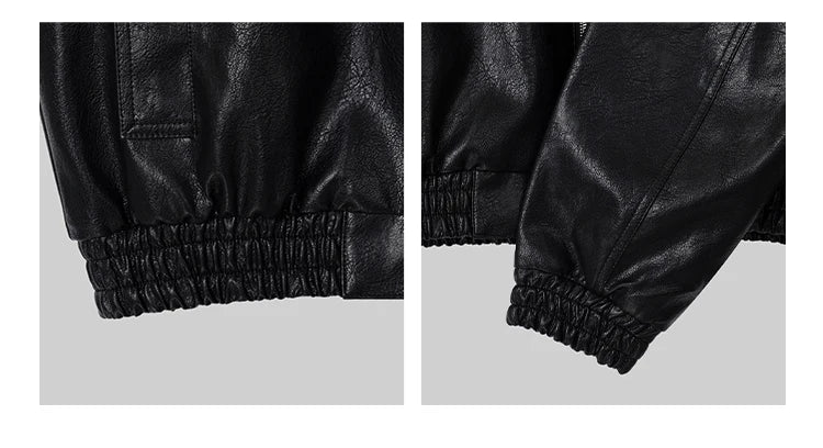 Mauroicardi Spring Autumn Cool Short Waterproof Thickened Warm Black Pu Leather Bomber Jacket Men Zip Up Luxury Designer Clothes