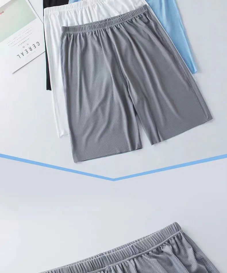 Men's Summer Loungewear Set: Ice-Silk Pajamas, Modal Seamless Round-Neck Lightweight Short-Sleeve T-Shirt, Men's Summer Clothing