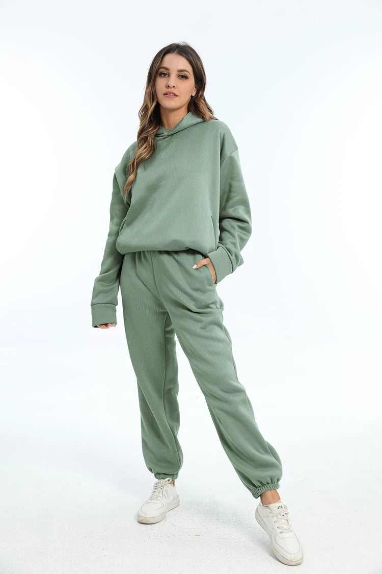 Women Two Piece Sets Tracksuit 2022 Autumn Casual Solid Long Sleeve Hoodie Sweatshirts Female Fashion Oversized Trouser Suits