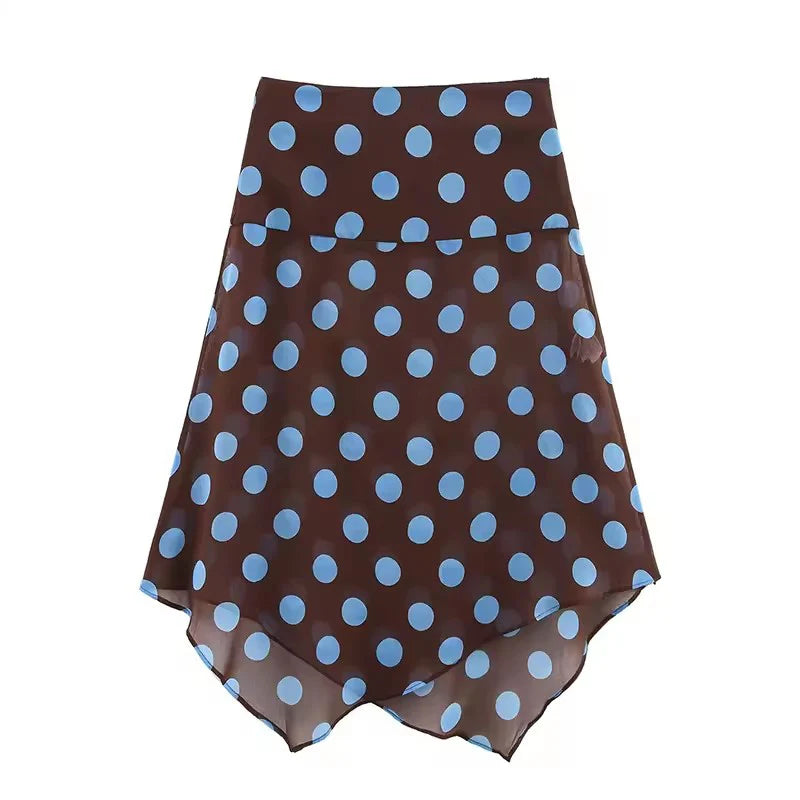 Polka Dot Printed Midi Skirts Two Piece Sets for Women 2026 Summer Chic Scarf Halter Top Suits Beach Woman 2 Piece Outfits