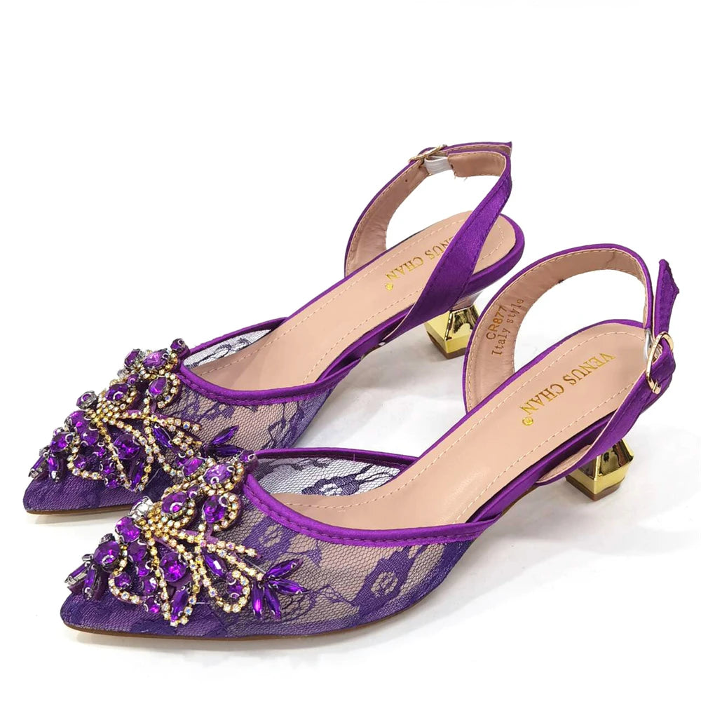 African Fachion Evening Shoes And Matching Bags Italian Design Ladies Diamond Bag High-Heeled Pointed Toe Women's Shoes