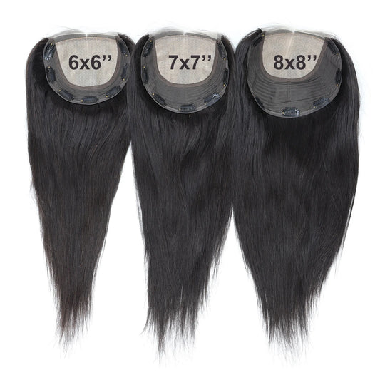 8x9" Large Size Silk Base Human Hair Closure Topper Silk Top Remy Hair Cover Lace Front Bleached Knots with Baby Hair & Clips in