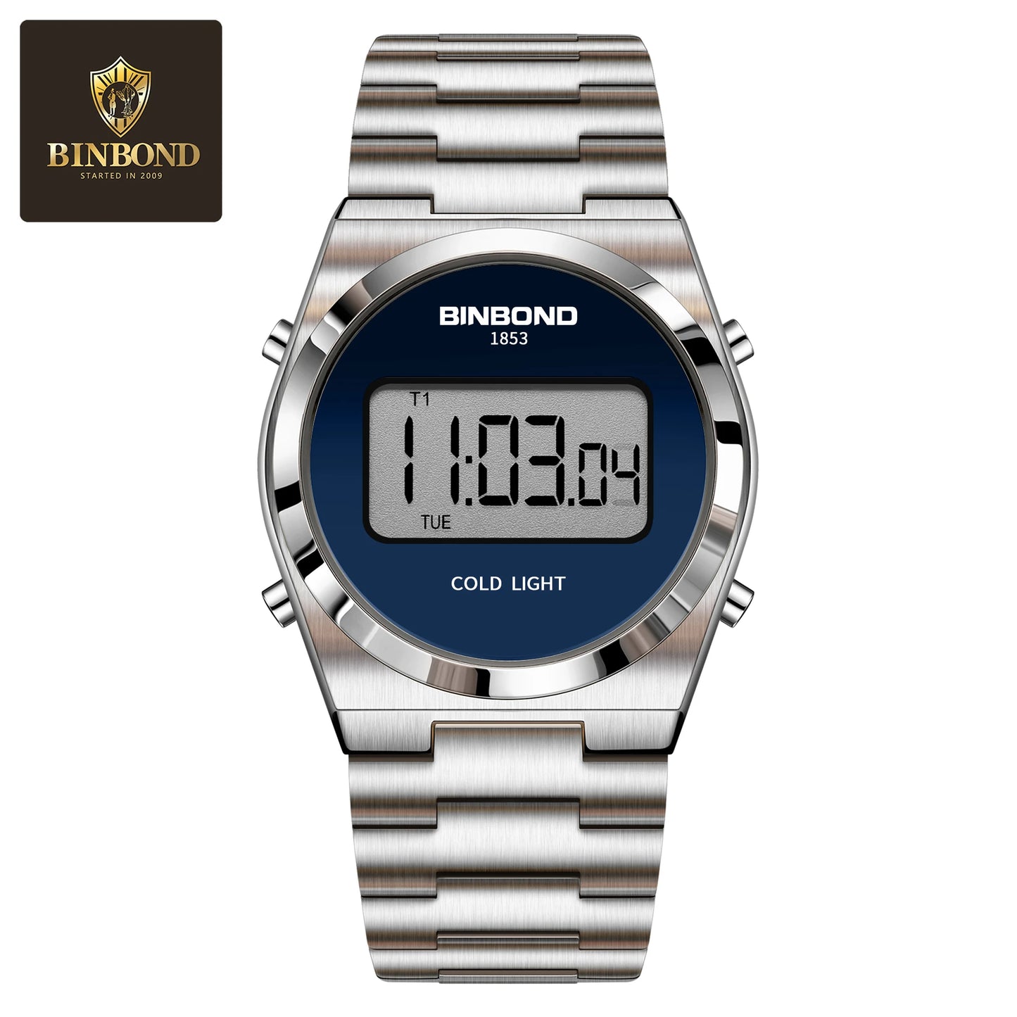 BINBOND New Men Electron Watch Luxury Stainless Steel LED Digital Waterproof Men Wristwatch Luminous Sports Clock Reloj Hombre