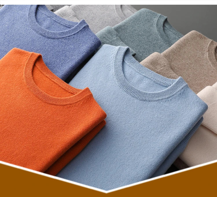 100% Merino Wool Sweater Men's O Neck Pullover Tops One-piece ready-to-wear Autumn Winter Solid Color Sweater Versatile Basic