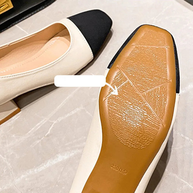 Woman Elegant Square Toe 3cm High High Heels Cute Beige Shallow Mouth Heel Female Shoes Barefoot Color Blocking Birken Shoes