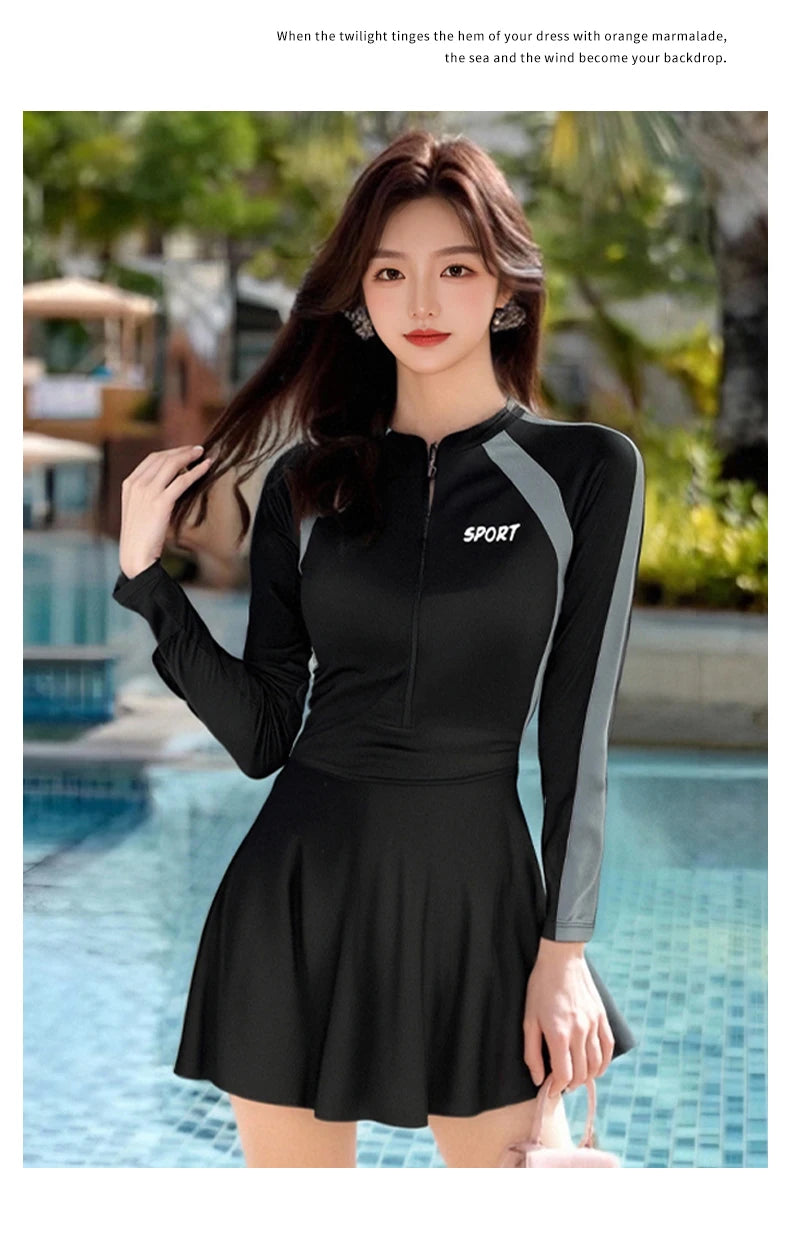 plus Size  Swimsuit Long Sve Holiday Swimwear for Women Casual Sle Milk Silk Fabric round Ne Fixed Chest Pad