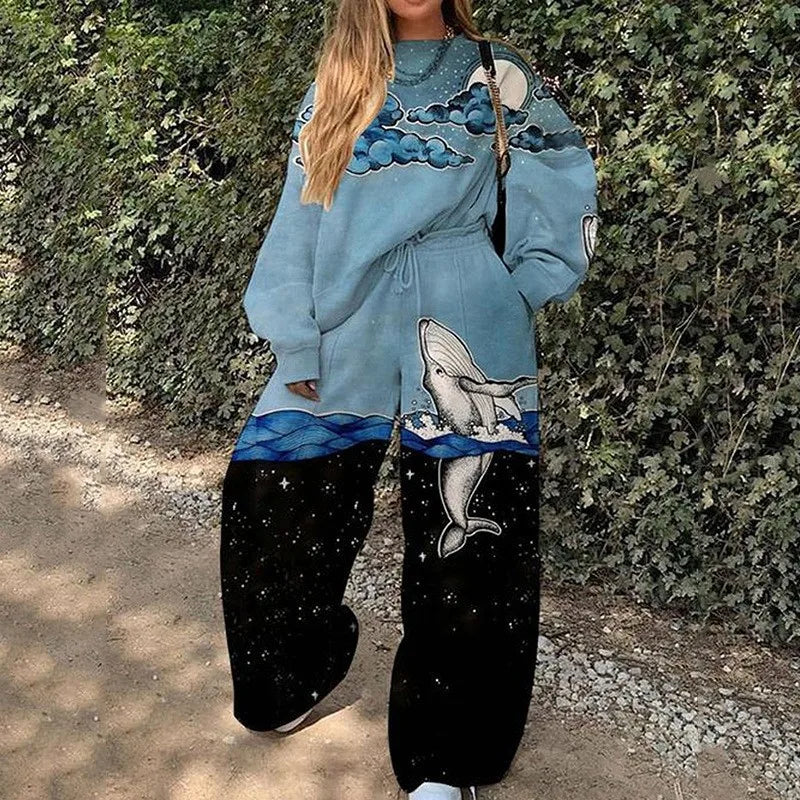 Fashion Print Oversized Tracksuit Suit Women Two Piece Pants Sets Casual Sweatshirt Trousers Streetwear 2 Piece Set Lady Outfit