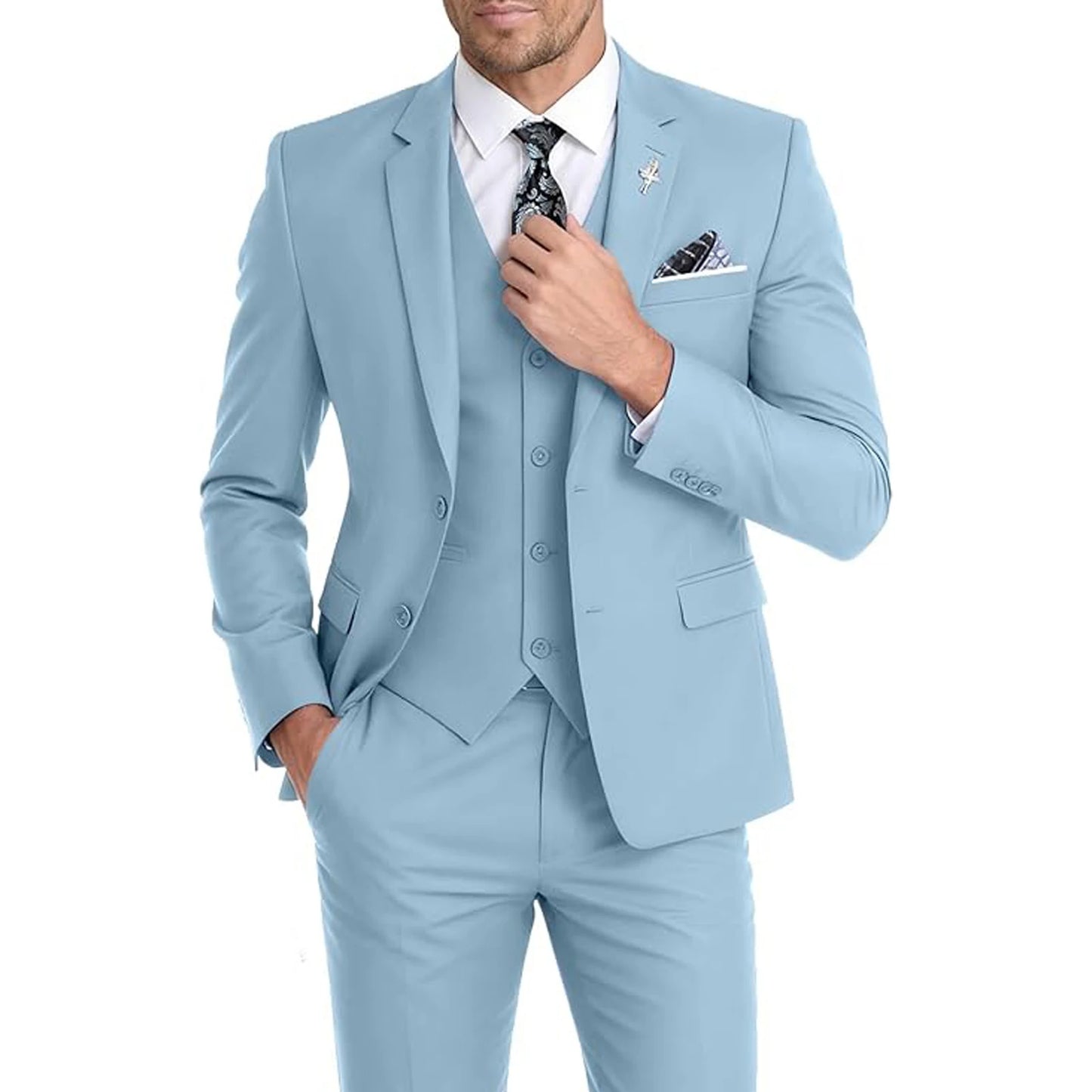 Men's Suit 3 Piece Set Blazer Vest Pants Slim Fit Formal Business Jacket Wedding Tuxedo for Groom Groomsman Business Banquet