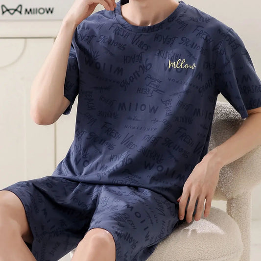 Men's Pajama Set Casual Trendy Basic Style Letter Print Round Neck [T-Shirt] Short-Sleeve Top - Shorts Sleepwear Bottoms Loungewear Set 2-Piece Set Suitable for Outdoor Wear Spring Summer