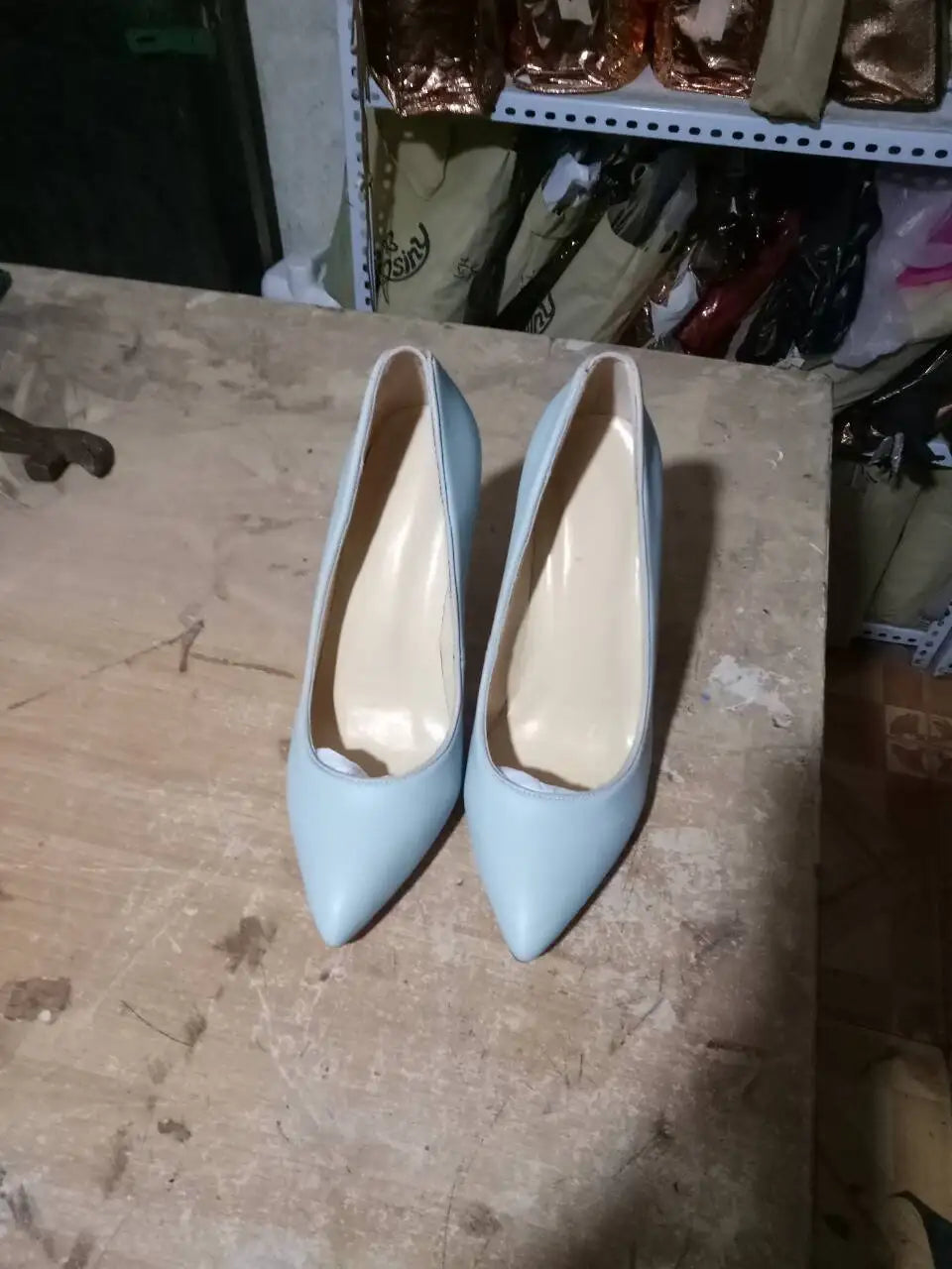 Spring and Autumn New Pointed Shallow Leather Single Shoes Metal Fine High Heel Banquet Dress Customized Large Size Women's Shoe