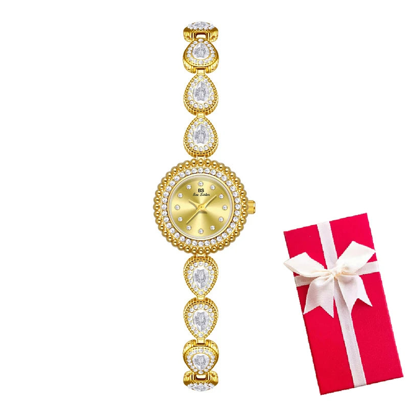 Gold Women Bracelet Dress Watches For Ladies Wrist Quartz Watches 2025 Top Brand Luxury Golden Rhinestone Gift Girlfriend Clock