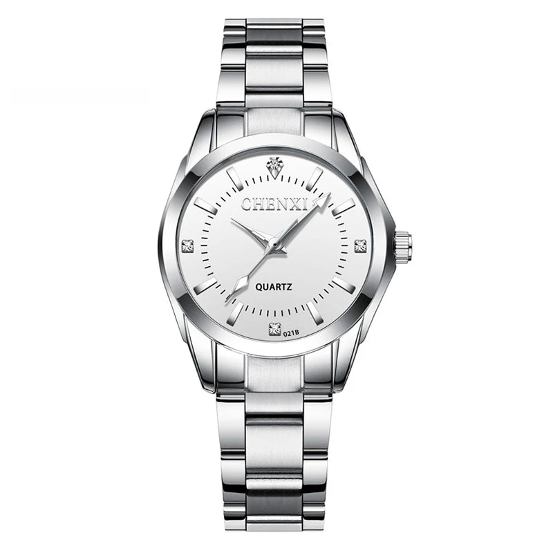 CHENXI 021B Women's Watch Simple Design Luxury Stainless Steel Women Quartz Wristwatch Rhinestone Dial Watches Gift for Ladies