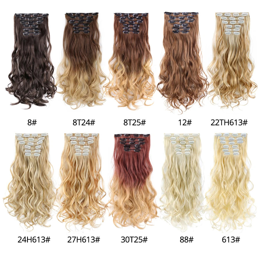 22 Inches Synthetic Long Straight Hairstyle 16 Clips 6Pcs/Set Hair Extensions Blonde Black Hairpieces Heat Resistant For Women