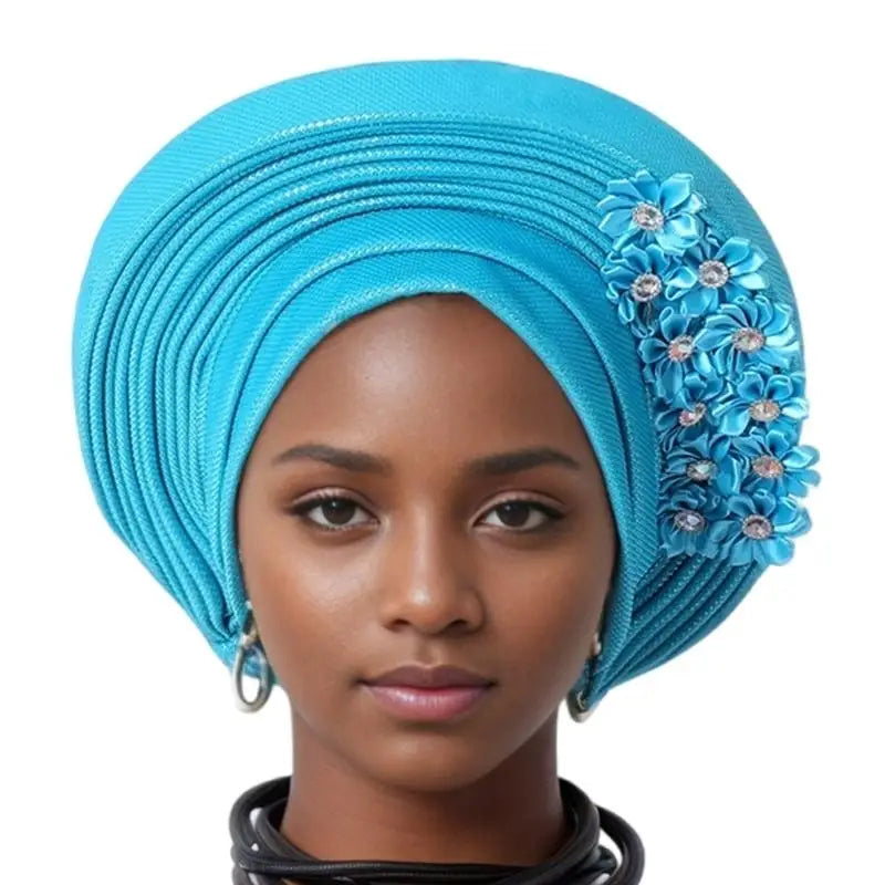 39BD African Turban Headwrap for Female Fashion Formal Head Scarf Bonnet Hat Turban Ethnic Flower Head Turban Nigerian Hat