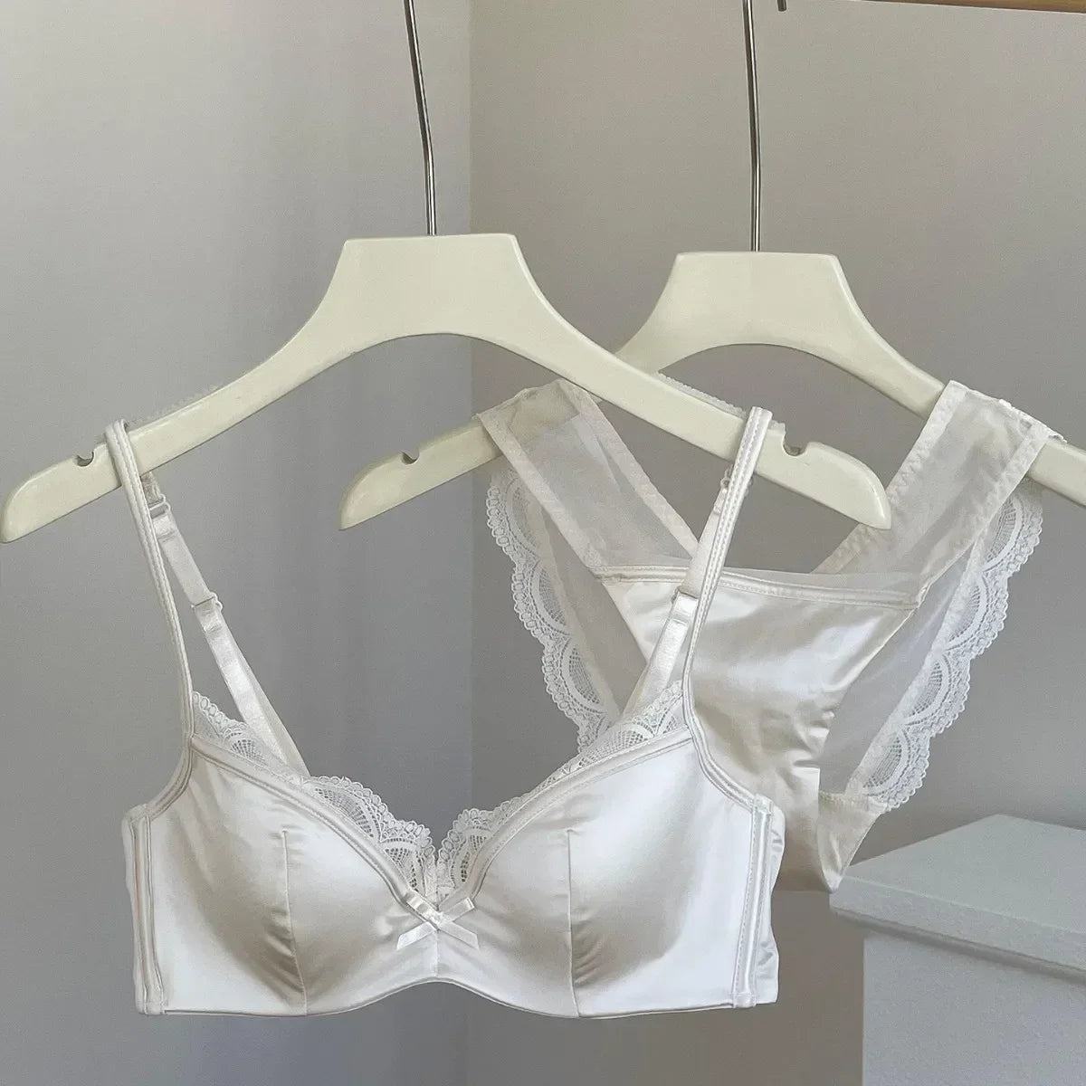 French Women's Lace Seamless Underwear Women's Thin Summer Sexy Lace Satin Anti-sagging Push-up Bra Set Underwear Women Set