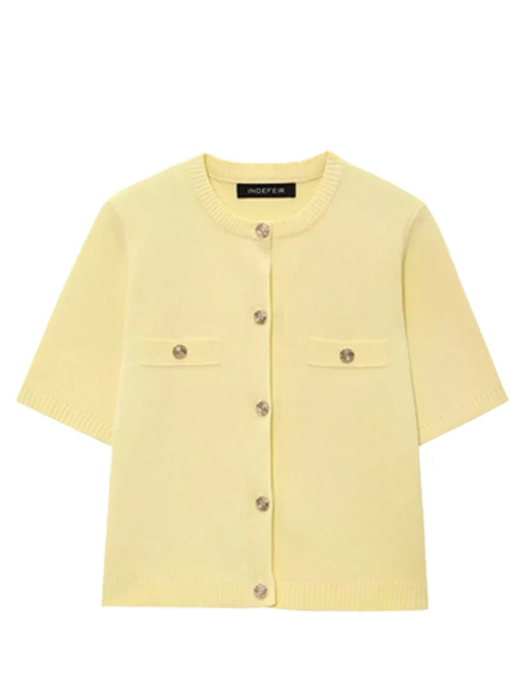 HXAO Cardigan Woman Knitwear Button Ladies Short Sleeve Knit Bolero Women's Tricot Top Summer Outerwear Crop Cardigan Top Female